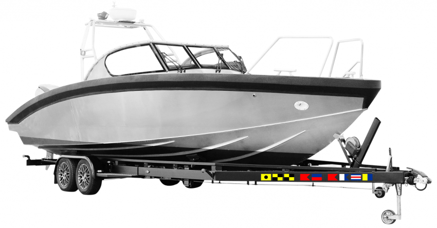 Aufkleber an Bootstrailer