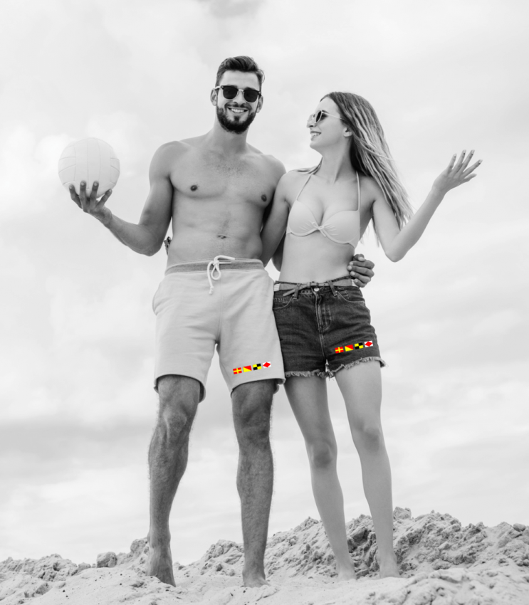 Webetikett auf Shorts