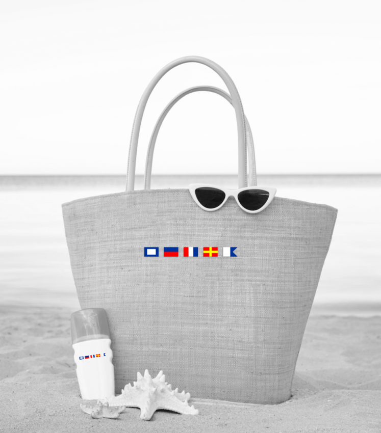 Webetikett auf Strandtasche